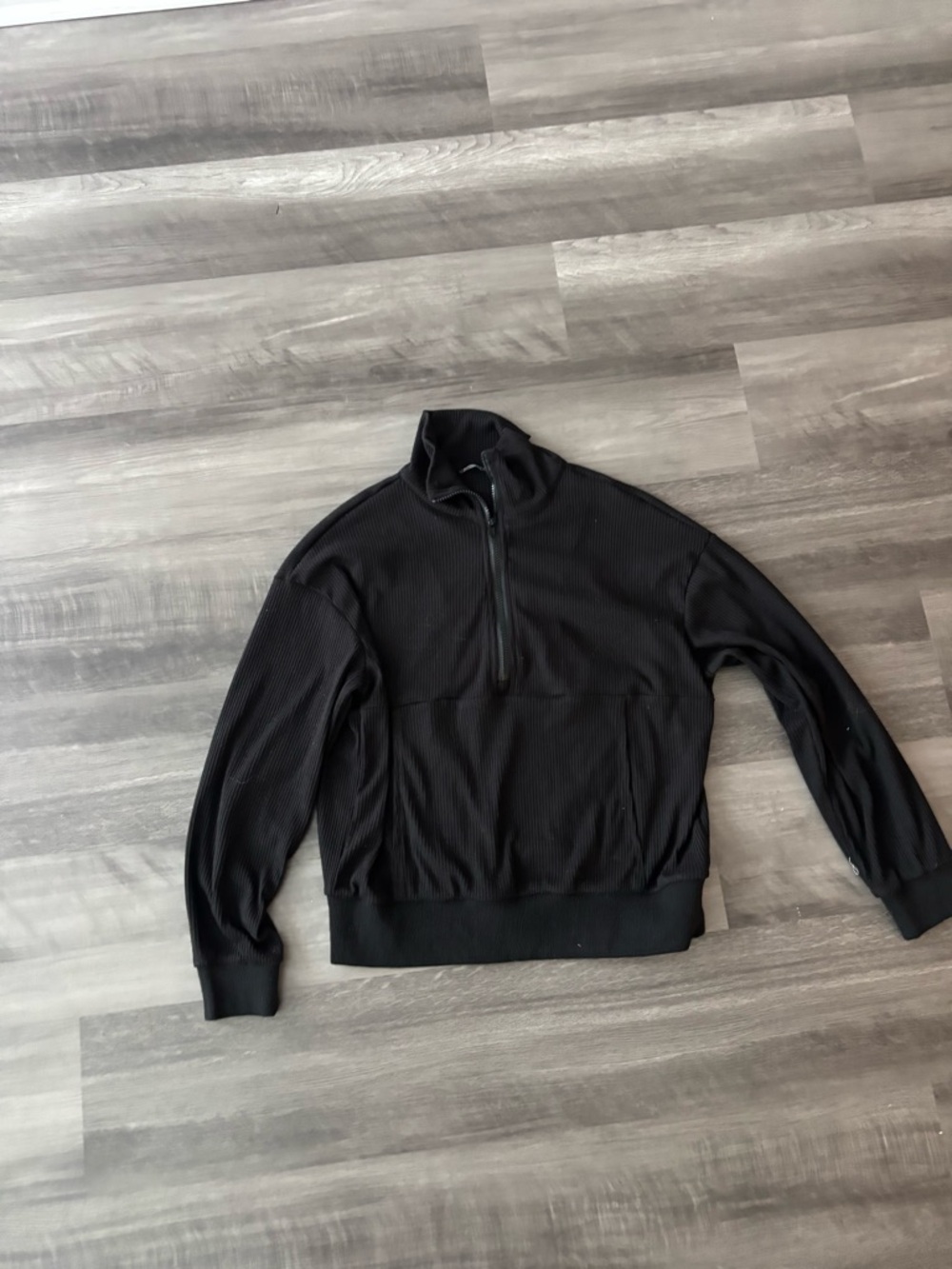 Black Half-Zip Ribbed Pullover Sweater